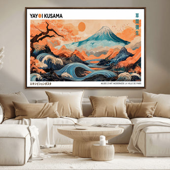 88785870-MGV-CV-36X24-Japanese Great Wave & Mt Fuji Wall Art – Ukiyo e Style Landscape Print with Flowing River, Autumn Mountain Poster, Oriental Asian