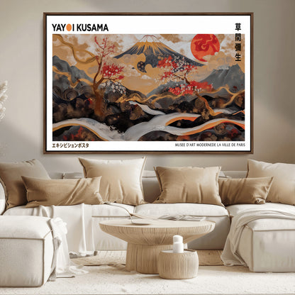 40959107-MGV-CV-36X24-Japanese Fuji Wall Art Print – Red Sun & Cherry Blossom Poster, Gold Wave Ukiyo-e Inspired Modern Japan Landscape Painting,