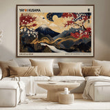 54967195-MGV-CV-36X24-Mount Fuji Wall Art – Japanese Cherry Blossom Abstract Canvas Print, Navy Gold Landscape Painting, Oriental Luxury Home Decor
