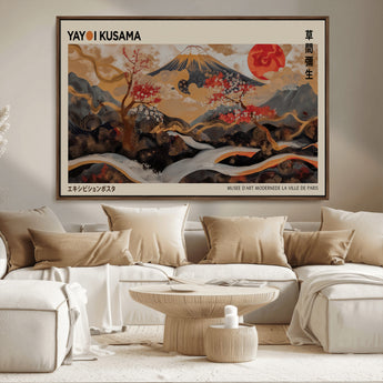 77970791-MGV-CV-36X24-Mount Fuji Golden Abstract Wall Art – Japanese Landscape Canvas Poster, Cherry Blossom & Red Sun Painting, Elegant Zen Oriental