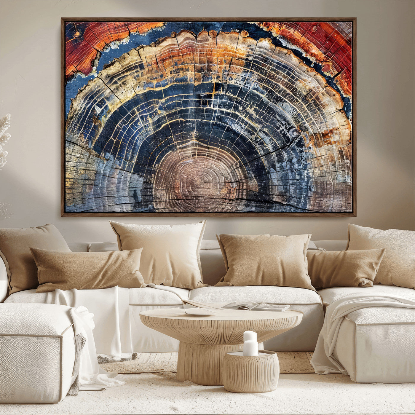 38987581-MGV-FC-36X24_Walnut-Tree Ring Art Wall Art Canvas Print, Framed Rustic Wall Decor Art Picture Print, Nature Grain Print Perfect Modern Rustic Decor