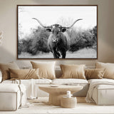 97280319-MGV-CV-36X24-Longhorn Photography Wall Art Canvas Print, Framed Western Cow Decor Art Picture Print, Texas Ranch Style Perfect Rustic Farmhouse
