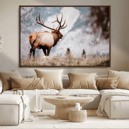 70489411-MGV-CV-36X24-Elk Photography Wall Art Canvas Print, Framed Mountain Wildlife Art Picture Print, Rustic Nature Decor Perfect Rustic Lodge Decor