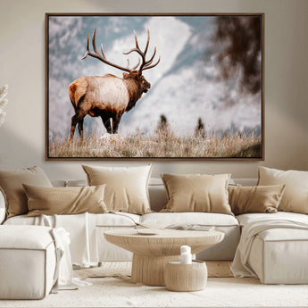 70489411-MGV-FC-36X24_Walnut-Elk Photography Wall Art Canvas Print, Framed Mountain Wildlife Art Picture Print, Rustic Nature Decor Perfect Rustic Lodge Decor
