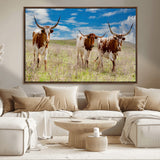 58099948-MGV-CV-36X24-Texas Longhorn Wall Art Canvas Print, Framed Western Decor Art Picture Print, Rustic Farmhouse Perfect Western Farmhouse Decor
