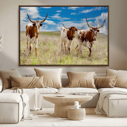 58099948-MGV-CV-36X24-Texas Longhorn Wall Art Canvas Print, Framed Western Decor Art Picture Print, Rustic Farmhouse Perfect Western Farmhouse Decor