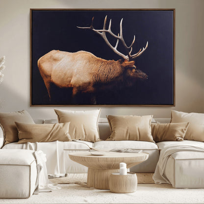 89239257-MGV-CV-36X24-Bull Elk Decor Wall Art Canvas Print, Framed Elk Photography Art Picture Print, Rustic Wildlife Perfect Rustic Lodge Decor Artwork