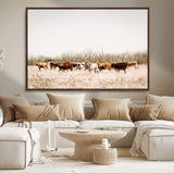 12454132-MGV-CV-36X24-Cow Herd Photography Wall Art Canvas Print, Framed Rustic Farmhouse Decor Art Picture Print, Western Ranch Style Perfect Rustic