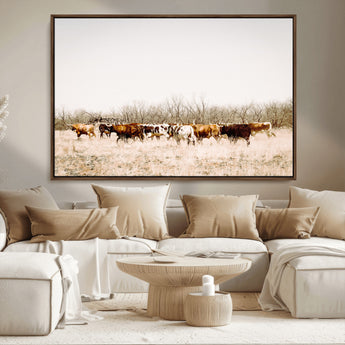 12454132-MGV-CV-36X24-Cow Herd Photography Wall Art Canvas Print, Framed Rustic Farmhouse Decor Art Picture Print, Western Ranch Style Perfect Rustic