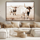 39672786-MGV-CV-36X24-Rustic Cow Scene Wall Art Canvas Print, Framed Farmhouse Style Cattle Art Picture Print, Prairie Animal Duo Perfect Rustic Western