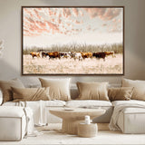 43704663-MGV-CV-36X24-Country Cow Herd Wall Art Canvas Print, Framed Farmhouse Cattle Scene Art Picture Print, Rustic Ranch Decor Perfect Rustic