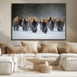 41669135-MGV-CV-36X24-Bison Herd Scene Wall Art Canvas Print, Framed Rustic Wildlife Decor Art Picture Print, Snowy Bison Landscape Perfect Rustic