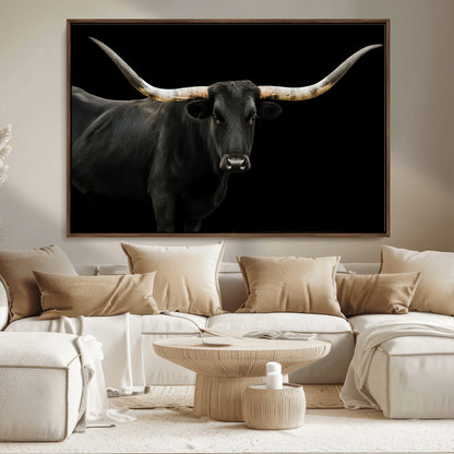 23572907-MGV-CV-36X24-Texas Longhorn Wall Art Canvas Print, Framed Rustic Western Decor Art Picture Print, Farmhouse Animal Perfect Modern Western