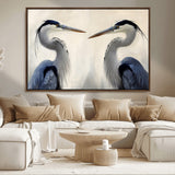 18230556-MGV-CV-36X24-Blue Heron Pair Wall Art Canvas Print, Framed Coastal Bird Theme Art Picture Print, Tranquil Wildlife Scene Perfect Coastal