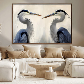 18230556-MGV-CV-36X24-Blue Heron Pair Wall Art Canvas Print, Framed Coastal Bird Theme Art Picture Print, Tranquil Wildlife Scene Perfect Coastal