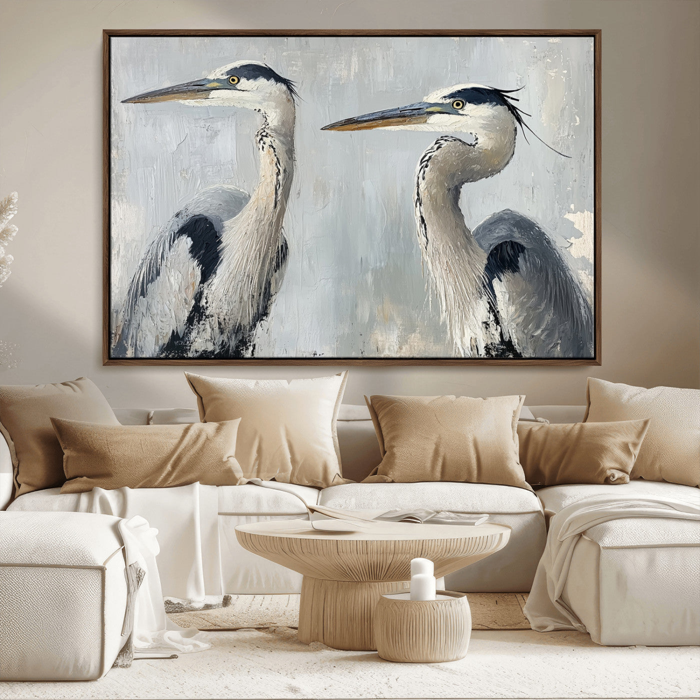 19427826-MGV-FC-36X24_Walnut-Bird Canvas Decor Wall Art Canvas Print, Framed Coastal Bird Pair Art Picture Print, Minimalist Wildlife Wall Perfect Coastal