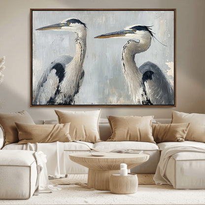 19427826-MGV-FC-36X24_Walnut-Bird Canvas Decor Wall Art Canvas Print, Framed Coastal Bird Pair Art Picture Print, Minimalist Wildlife Wall Perfect Coastal