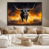 58293979-MGV-FC-36X24_Walnut-Longhorn Canvas Wall Art Canvas Print, Framed Bold Bull Wall Art Art Picture Print, Western Animal Decor Perfect Western Dramatic