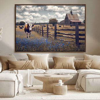 22296025-MGV-CV-36X24-Texas Longhorn Canvas Wall Art Canvas Print, Framed Rustic Barn Wall Art Art Picture Print, Farmhouse Cow Decor Perfect Rustic
