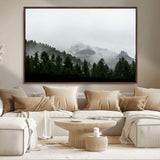 55968349-MGV-CV-36X24-Misty Mountains Wall Art Canvas Print, Framed Foggy Forest Art Picture Print, Snowy Peaks Perfect Moody Wilderness Decor Artwork