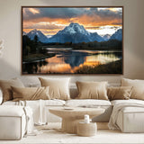 14130176-MGV-CV-36X24-Mountain Sunset Wall Art Canvas Print, Framed Alpine Wilderness Art Picture Print, Golden Hour Perfect Rustic Wilderness Decor
