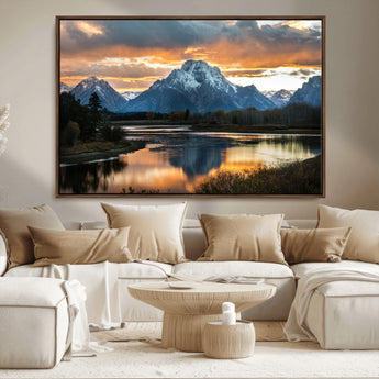 14130176-MGV-CV-36X24-Mountain Sunset Wall Art Canvas Print, Framed Alpine Wilderness Art Picture Print, Golden Hour Perfect Rustic Wilderness Decor