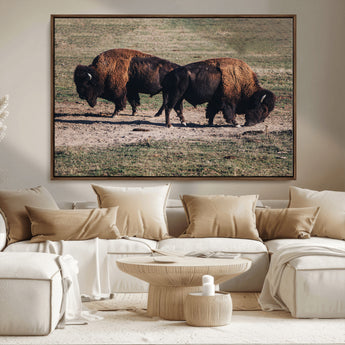 58141885-MGV-CV-36X24-Bison Photography Wall Art Canvas Print, Framed Western Wildlife Art Picture Print, Modern Ranch Perfect Western Rustic Decor
