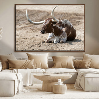 76549210-MGV-FC-36X24_Walnut-Texas Longhorn Wall Art Canvas Print, Framed Country Living Art Picture Print, Farmhouse Aesthetic Perfect Western Rustic Decor