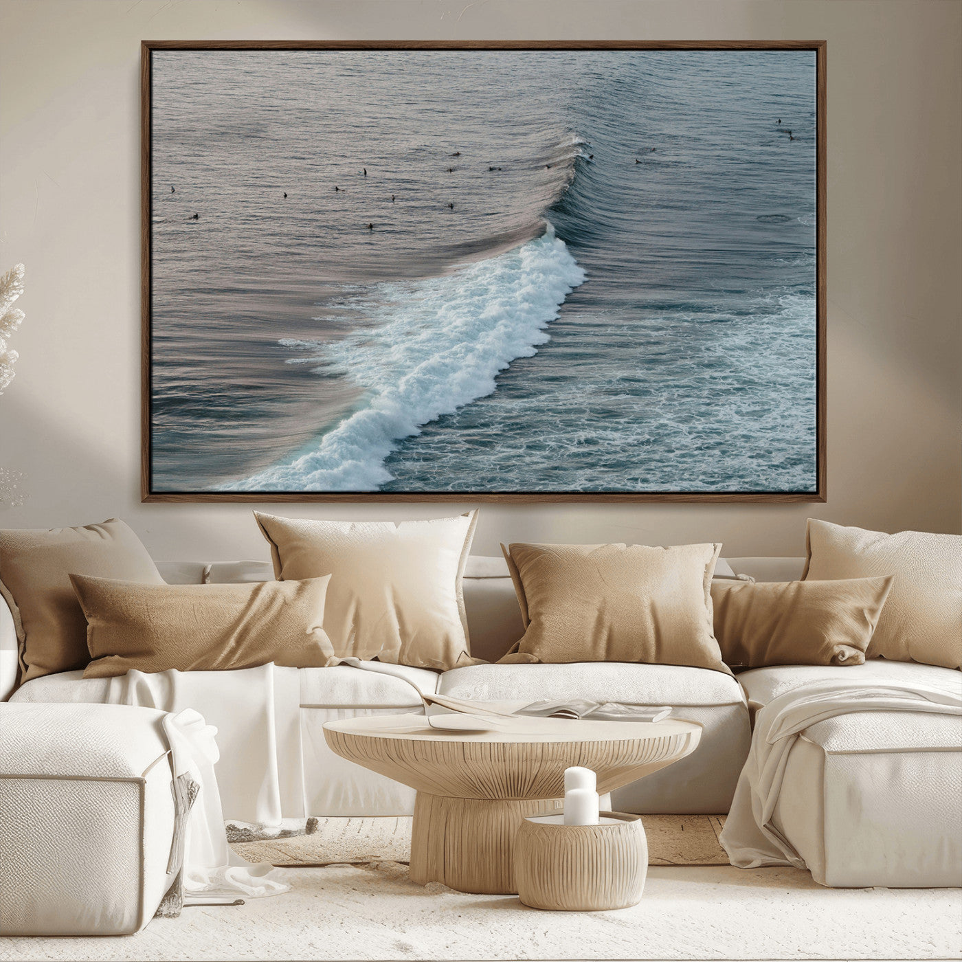 23077324-MGV-CV-36X24-Ocean Waves Wall Art Canvas Print, Framed Coastal Serenity Art Picture Print, Surf Aesthetic Perfect Modern Coastal Decor Artwork