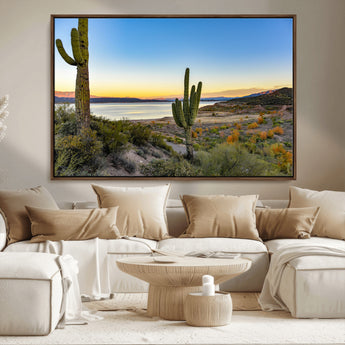52844711-MGV-CV-36X24-Saguaro Cactus Wall Art Canvas Print, Framed Desert Sunset Art Picture Print, Southwestern Scene Perfect Southwestern Rustic Decor