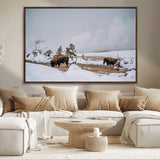 60308289-MGV-FC-36X24_Walnut-Bison Wildlife Wall Art Canvas Print, Framed Snowy Prairie Art Picture Print, Western Landscape Perfect Rustic Winter Decor