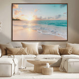 94538225-MGV-CV-36X24-Beach Sunset Wall Art Canvas Print, Framed Ocean Waves Art Picture Print, Summer Escape Perfect Coastal Serenity Decor Artwork