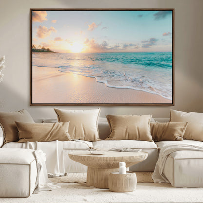 94538225-MGV-CV-36X24-Beach Sunset Wall Art Canvas Print, Framed Ocean Waves Art Picture Print, Summer Escape Perfect Coastal Serenity Decor Artwork