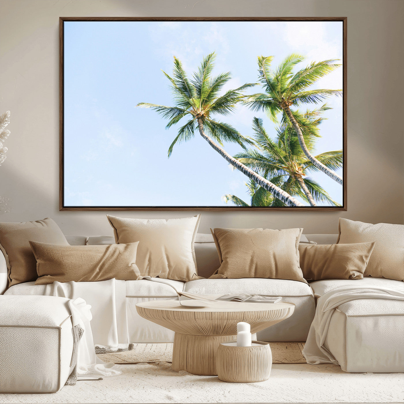 54719115-MGV-CV-36X24-Palm Trees Wall Art Canvas Print, Framed Tropical Aesthetic Art Picture Print, Coastal Serenity Perfect Tropical Minimalist Decor