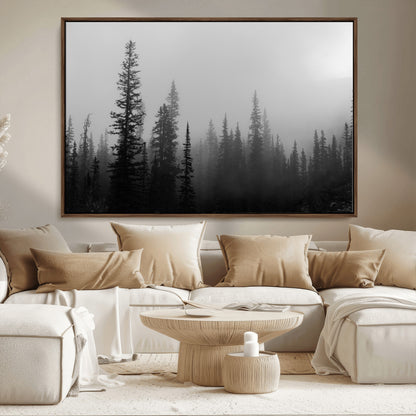 73138900-MGV-CV-36X24-Misty Pines Wall Art Canvas Print, Framed Woodland Photography Art Picture Print, Minimalist Decor Perfect Modern Rustic Decor