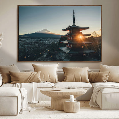 87729656-MGV-CV-36X24-Mount Fuji Wall Art Canvas Print, Framed Japan Travel Art Picture Print, Chureito Pagoda Perfect Zen Minimalism Decor Artwork