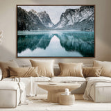 73098373-MGV-FC-36X24_Walnut-Mountain Lake Wall Art Canvas Print, Framed Winter Wonderland Art Picture Print, Snowy Peaks Perfect Modern Nature Decor Artwork