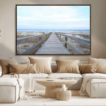 31602988-MGV-CV-36X24-Beach Boardwalk Wall Art Canvas Print, Framed Coastal Serenity Art Picture Print, Ocean View Perfect Coastal Minimalist Decor