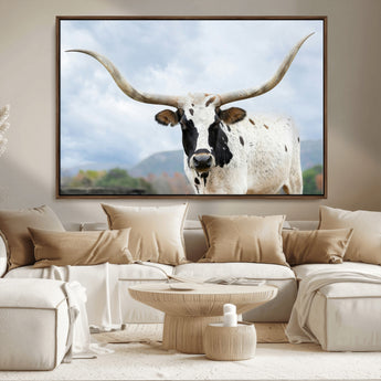 63592811-MGV-CV-36X24-Texas Longhorn Wall Art Canvas Print, Framed Western Rustic Art Picture Print, Farmhouse Decor Perfect Rustic Farmhouse Decor