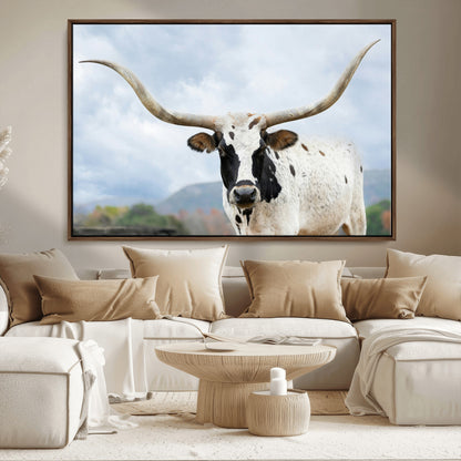 63592811-MGV-CV-36X24-Texas Longhorn Wall Art Canvas Print, Framed Western Rustic Art Picture Print, Farmhouse Decor Perfect Rustic Farmhouse Decor