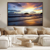 36714356-MGV-CV-36X24-Beach Sunset Wall Art Canvas Print, Framed Ocean Waves Art Picture Print, Tropical Seascape Perfect Coastal Serenity Decor Artwork