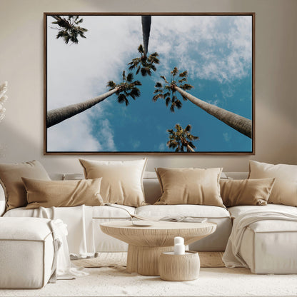 45236398-MGV-CV-36X24-Tropical Palm Trees Wall Art Canvas Print, Framed California Sky Art Picture Print, Minimalist Nature Perfect Coastal Minimalist