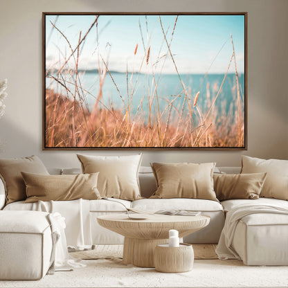 36108696-MGV-CV-36X24-Coastal Grass Wall Art – Serene Ocean View Canvas Print, Beach Nature Photography Decor for Living Room, Bedroom, Office or Modern