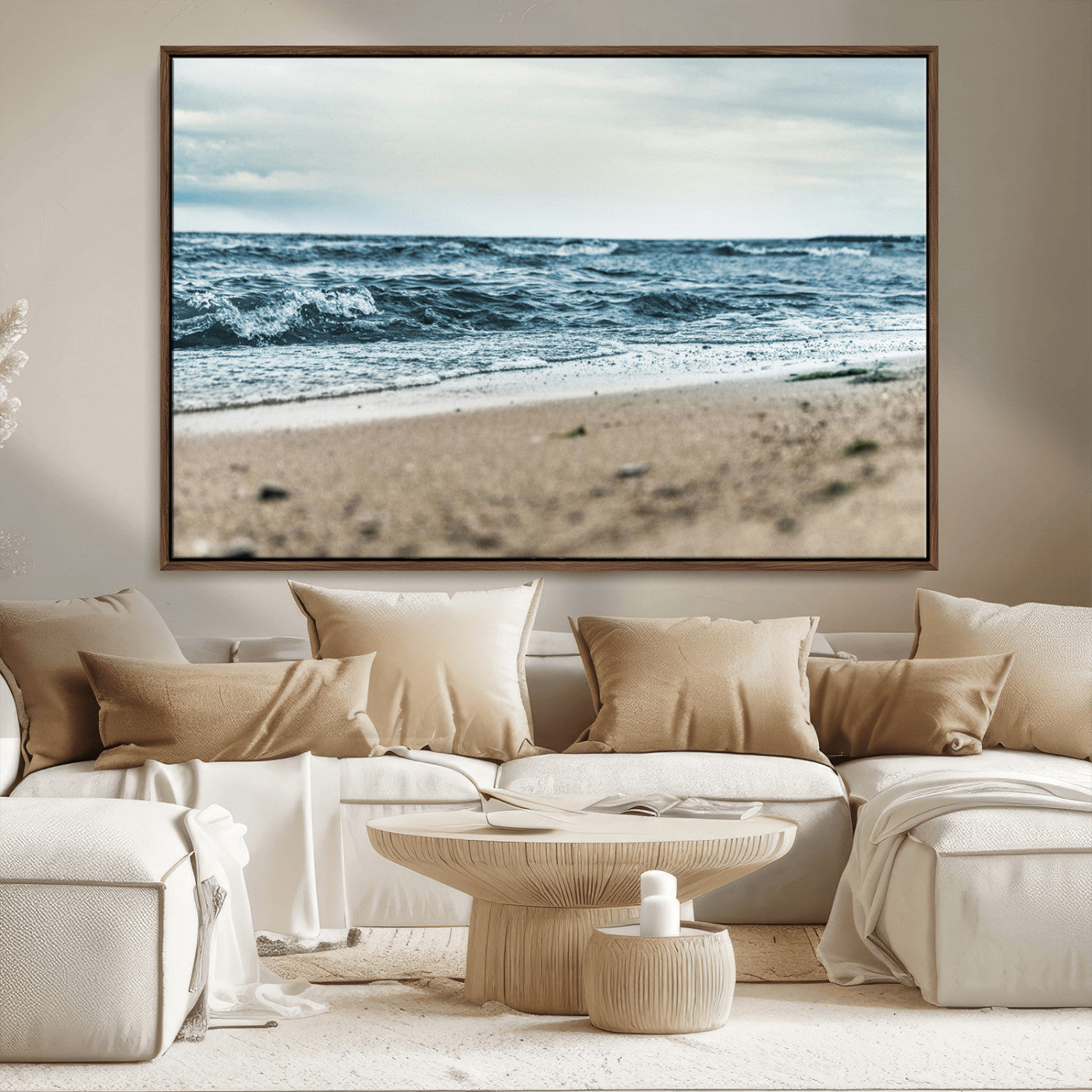 81812590-MGV-CV-36X24-Ocean Wall Art Wall Art Canvas Print, Framed Coastal Canvas Art Picture Print, Moody Seascape Perfect Coastal Minimalist Decor