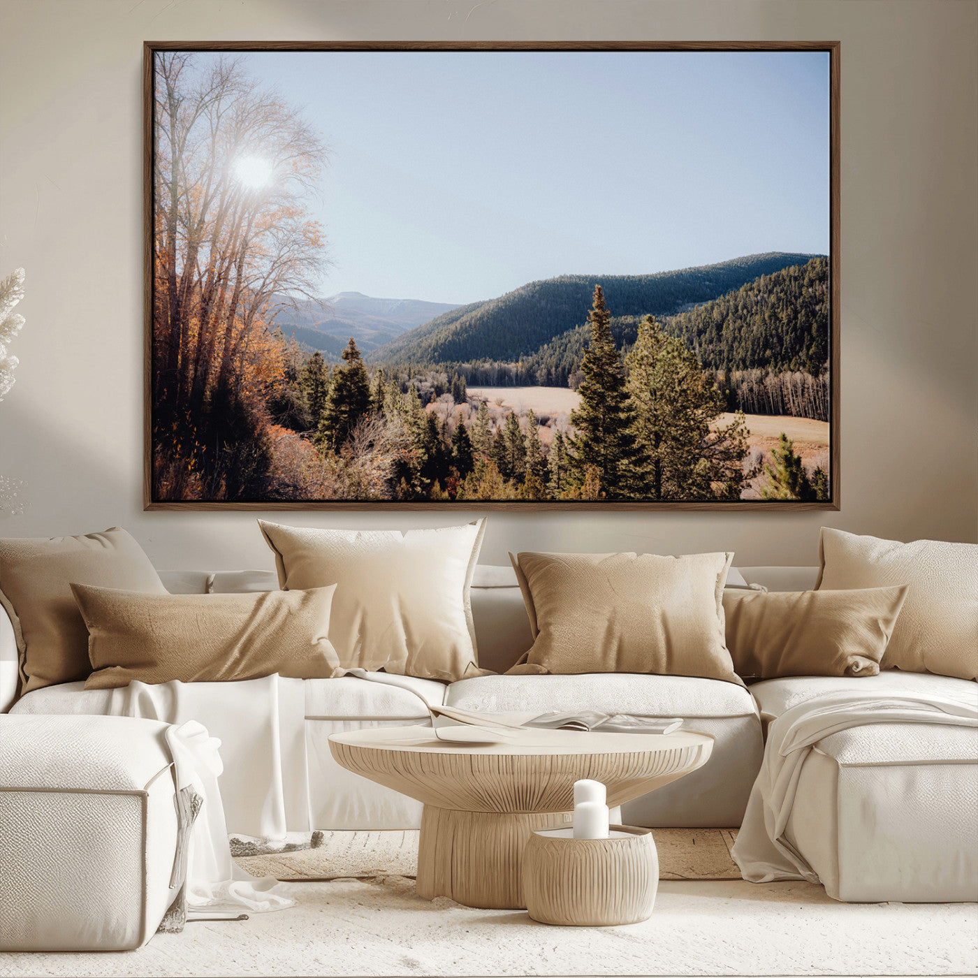 52941305-MGV-CV-36X24-Rustic Landscape Wall Art Canvas Print, Framed Serene Valley Art Picture Print, Pine Tree Horizon Perfect Rustic Cabin Decor