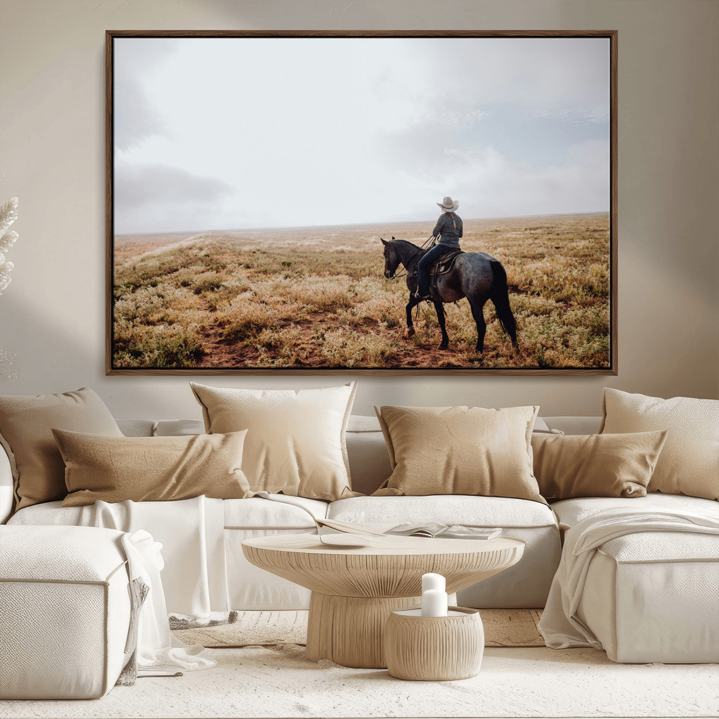 57597730-MGV-CV-36X24-Cowboy Wall Art Wall Art Canvas Print, Framed Western Canvas Art Picture Print, Rustic Ranch Scene Perfect Rustic Western Decor