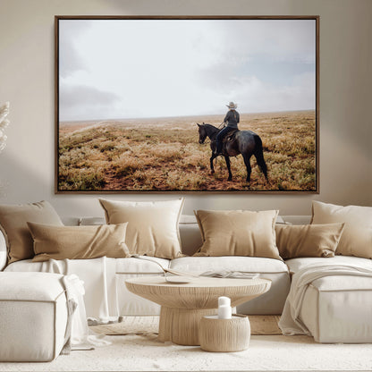 57597730-MGV-CV-36X24-Cowboy Wall Art Wall Art Canvas Print, Framed Western Canvas Art Picture Print, Rustic Ranch Scene Perfect Rustic Western Decor