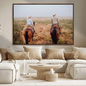 54943176-MGV-FC-36X24_Walnut-Cowboy Wall Art Wall Art Canvas Print, Framed Western Canvas Art Picture Print, Rustic Ranch Scene Perfect Rustic Western Decor
