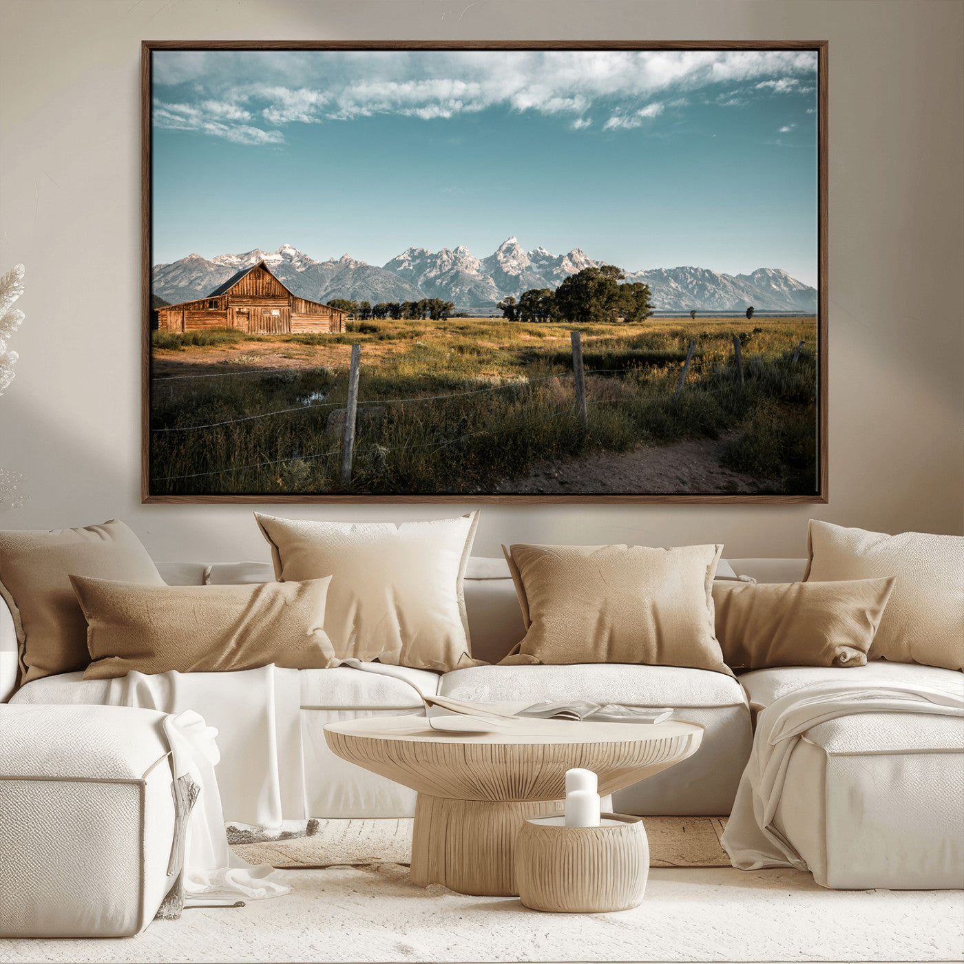 92497443-MGV-FC-36X24_Walnut-Rustic Farmhouse Wall Art Canvas Print, Framed Mountain Cabin Art Picture Print, Western Landscape Perfect Rustic Farmhouse Decor