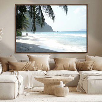 18311030-MGV-CV-36X24-Tropical Beach Wall Art Canvas Print, Framed Serene Ocean Art Picture Print, Palm Tree Shadows Perfect Tropical Coastal Decor